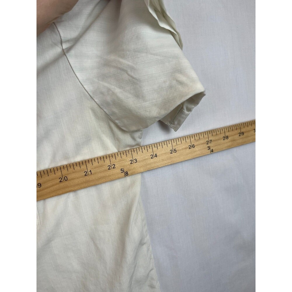Vintage Blair Shirt Mens Button Up SS Shoulder Tabs White Blue Pockets (Stained) - Picture 3 of 11